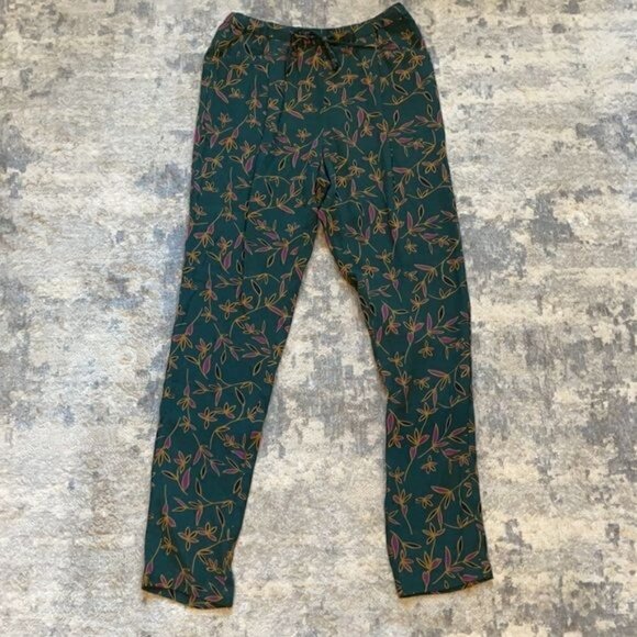 NWT See U Soon Anthropologie Green Purple Floral Trouser Pants Office Sz 4 - Picture 2 of 10